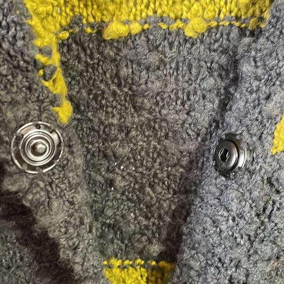 Free People Marshmallow Stripe long Cardi Lime Green & Gray Snap Closure Pockets - Picture 6 of 9